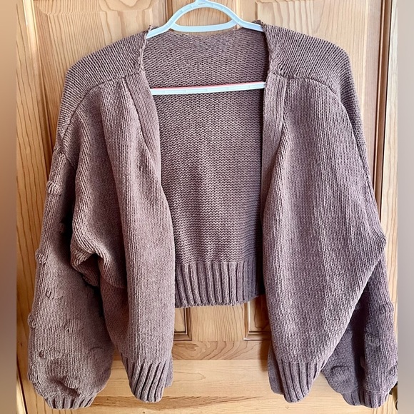 Open Front Ribbed Knit Cardigan Size Small Oversized Loose Bell Sleeves Taupe - Picture 3 of 11